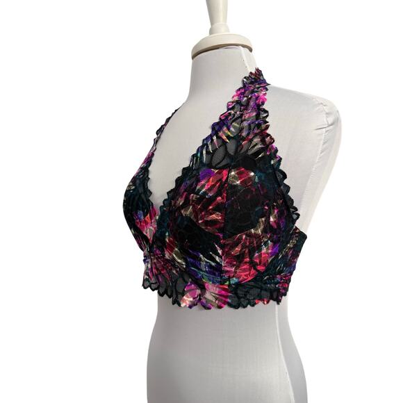 Pink Victoria's Secret Women's M Rainbow Lace Halter Bralette Padded Underwire - Picture 1 of 13